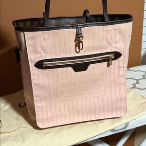 Louis Vuitton Brown Checkered Tote with Pink Insert